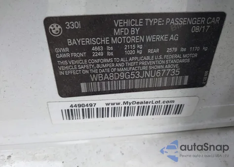 2018 BMW 330I xDrive from USA, damaged, VIN WBA8D9G53JNU67735